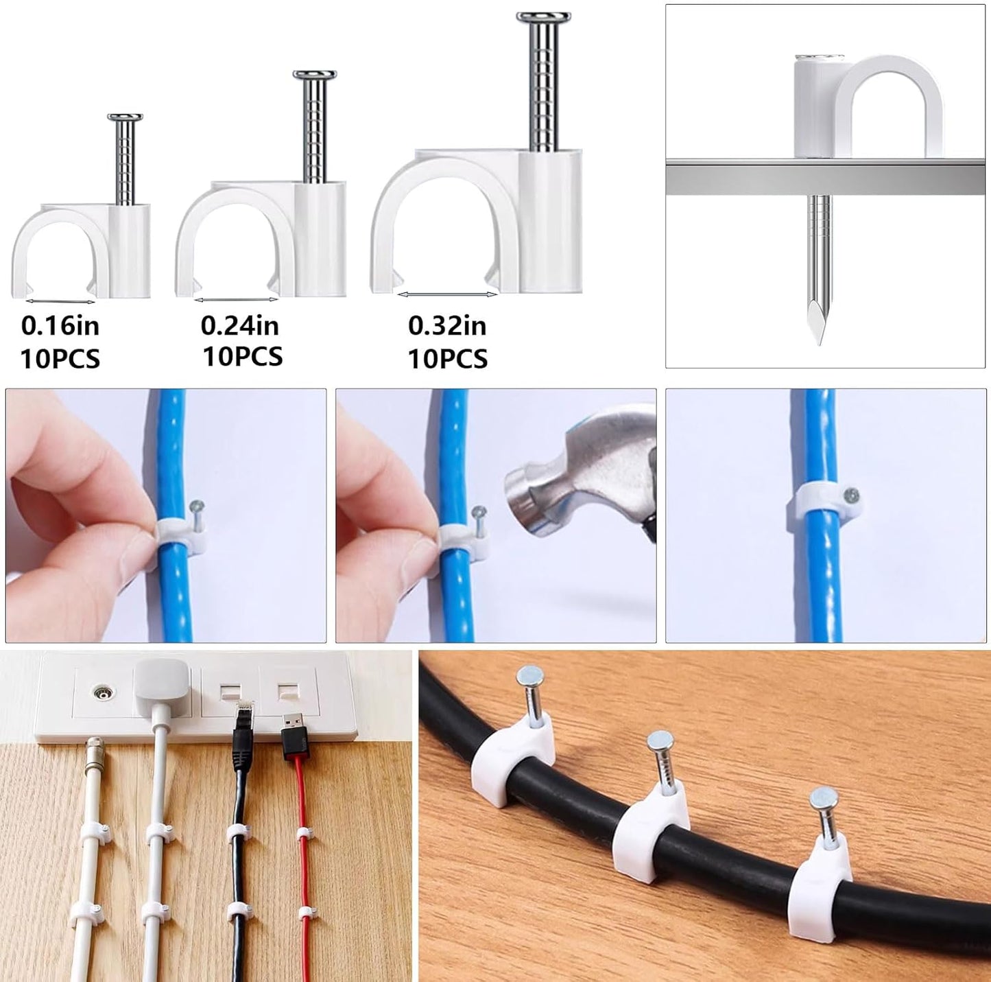 ELII 328Pcs 8 Holder,69Adhesive Clips,4 Split,22Reusable Strap,200 25 Cable Management Kit, Magnetic Cable Cable Cable