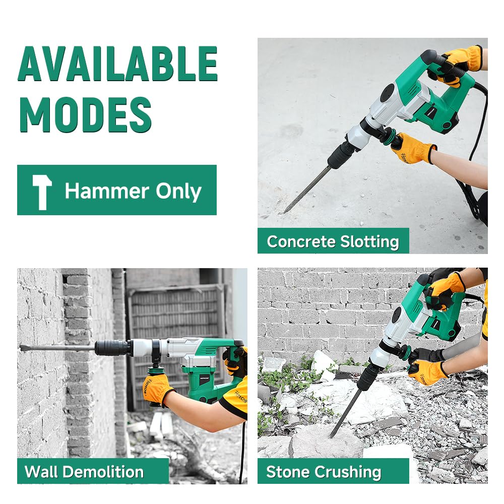 Hoteche Electric Demolition Jack Hammer 1500W Heavy-Duty SDS-MAX Concrete Breaker with Flat & Point Chisel