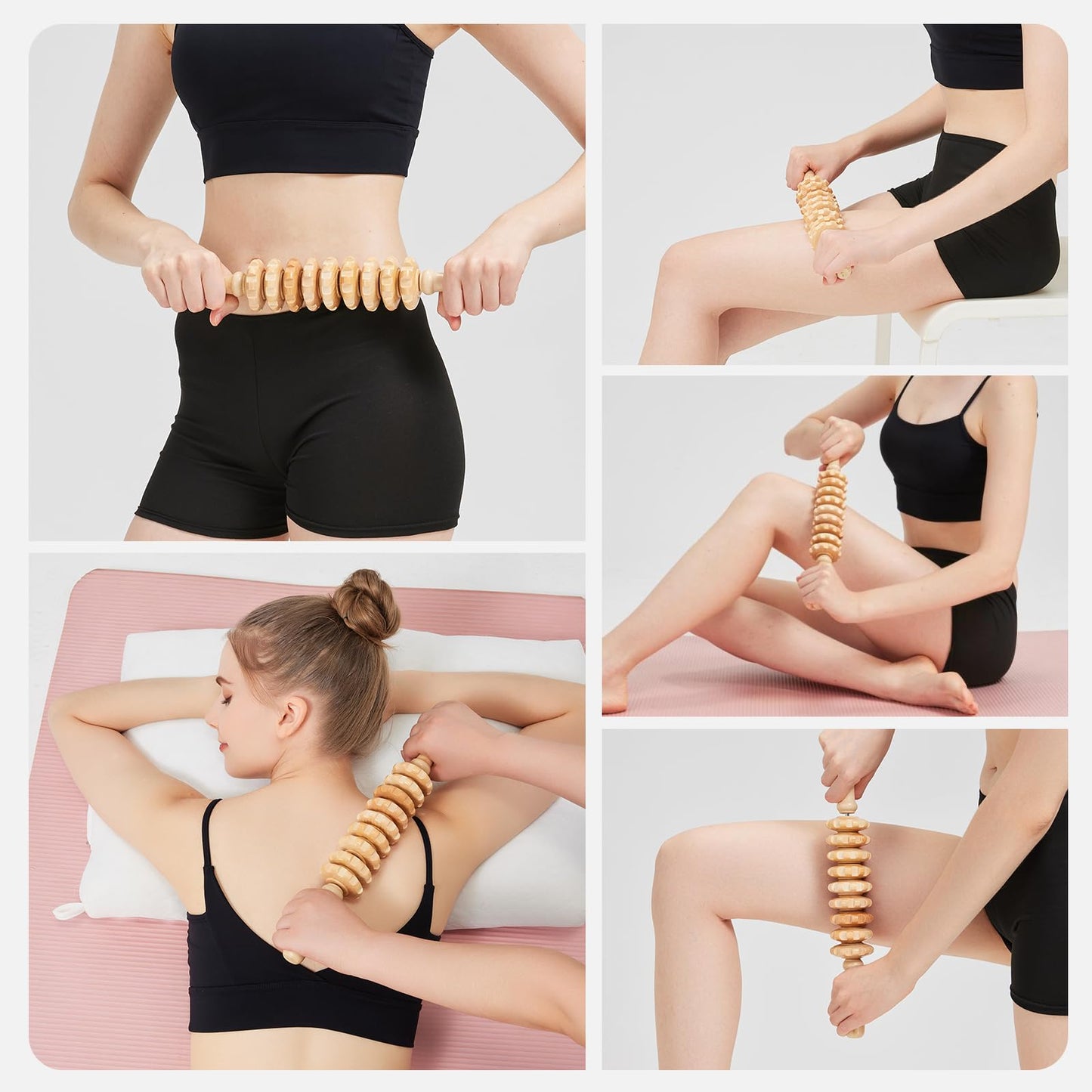 MZDXJ Wooden Cellulite Massage Roller for Legs and Thighs - Handheld Fascia Blaster Tool for Muscle Relief, Lymphatic Drainage & Body Sculpting - Anti Cellulite Massager for Women and Men (9 Wheel)