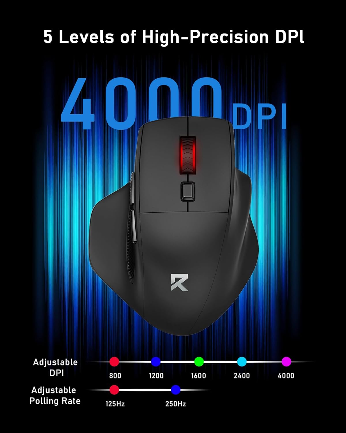 Redragon 2.4GHz 6 4000 Big Wireless Mouse for Medium to Large Hands, Ergonomic Computer Mouse, Buttons, DPI, Full Sized