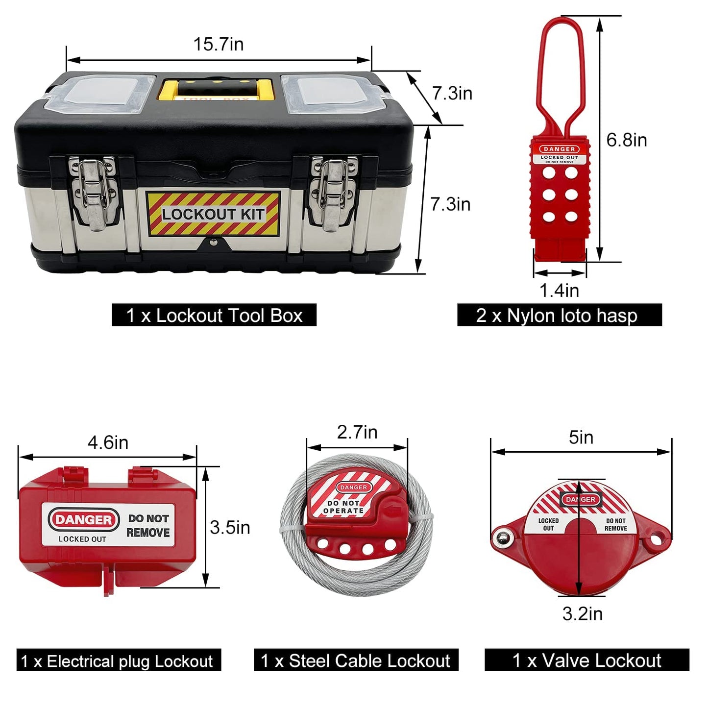 Lockout Tagout Kit - Clamp-On Circuit Breaker Lockout, Group Lockout Hasps, Lockout Tag, Universal Multi- Pole Breaker with Tool Box
