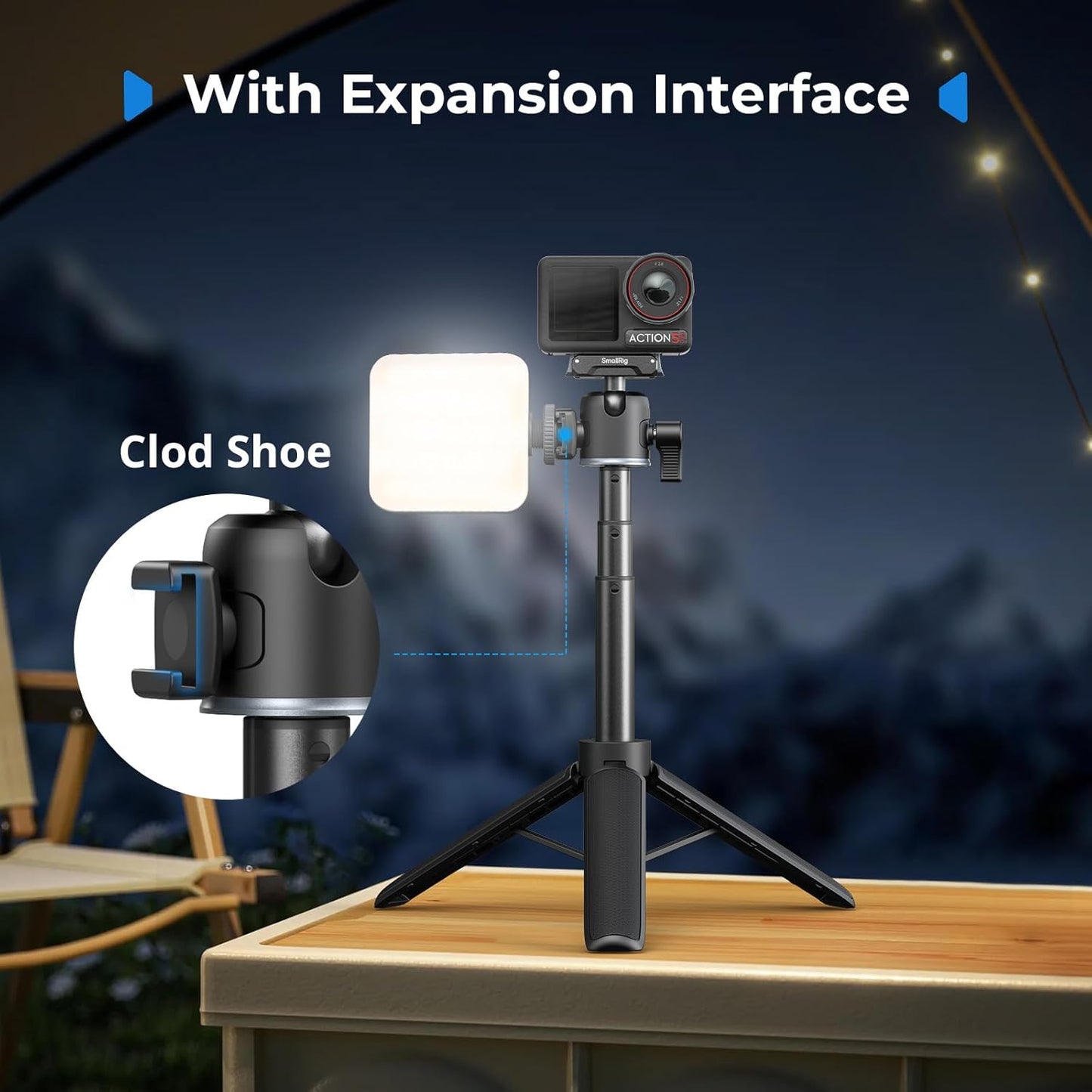 SMALLRIG 7.8-21.6in 360 5 Pro/4, 1/4-20" 13/12/11, 5435 Action Camera Selfie Stick Tripod, Extendable, Ball Head, Cold