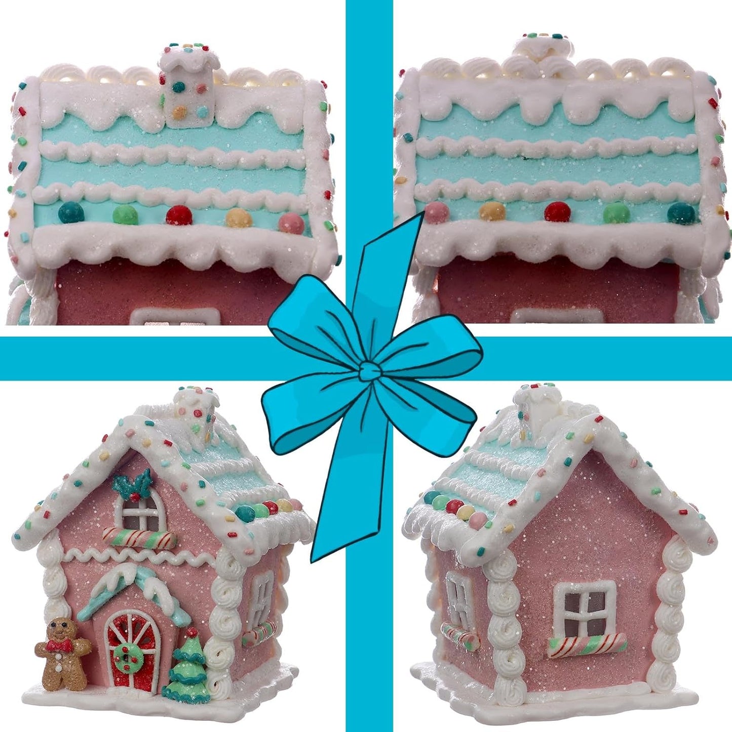 Regine Switzerland LED Gingerbread House Christmas Decorations - 5.9" Ornaments with Cookie & Pine Tree