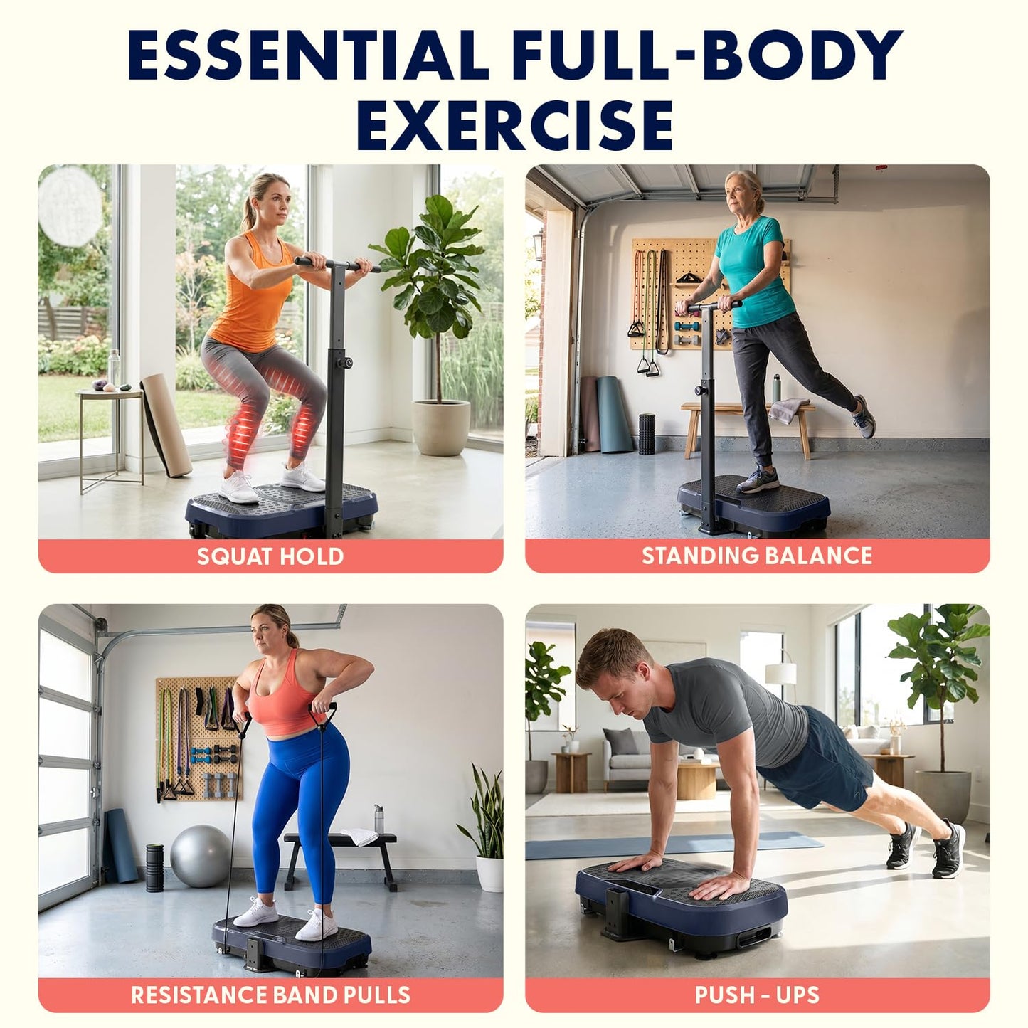 SQUATZ Vibration Plate Exercise Machine with Handlebar, Vibration Plate with Handles, 1-99 Speed Levels, 10 Preset Programs, Low-Impact Home Fitness Platform with Remote, Portable Design, Blue
