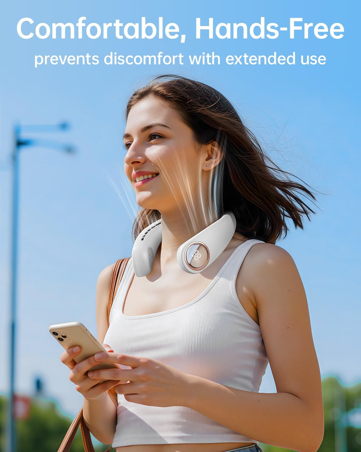 Skiennix Bladeless Neck Fan - Portable Wearable Cooling Device with LED Display, 4 Speeds, 5000mAh Battery | USB Rechargeable (White)