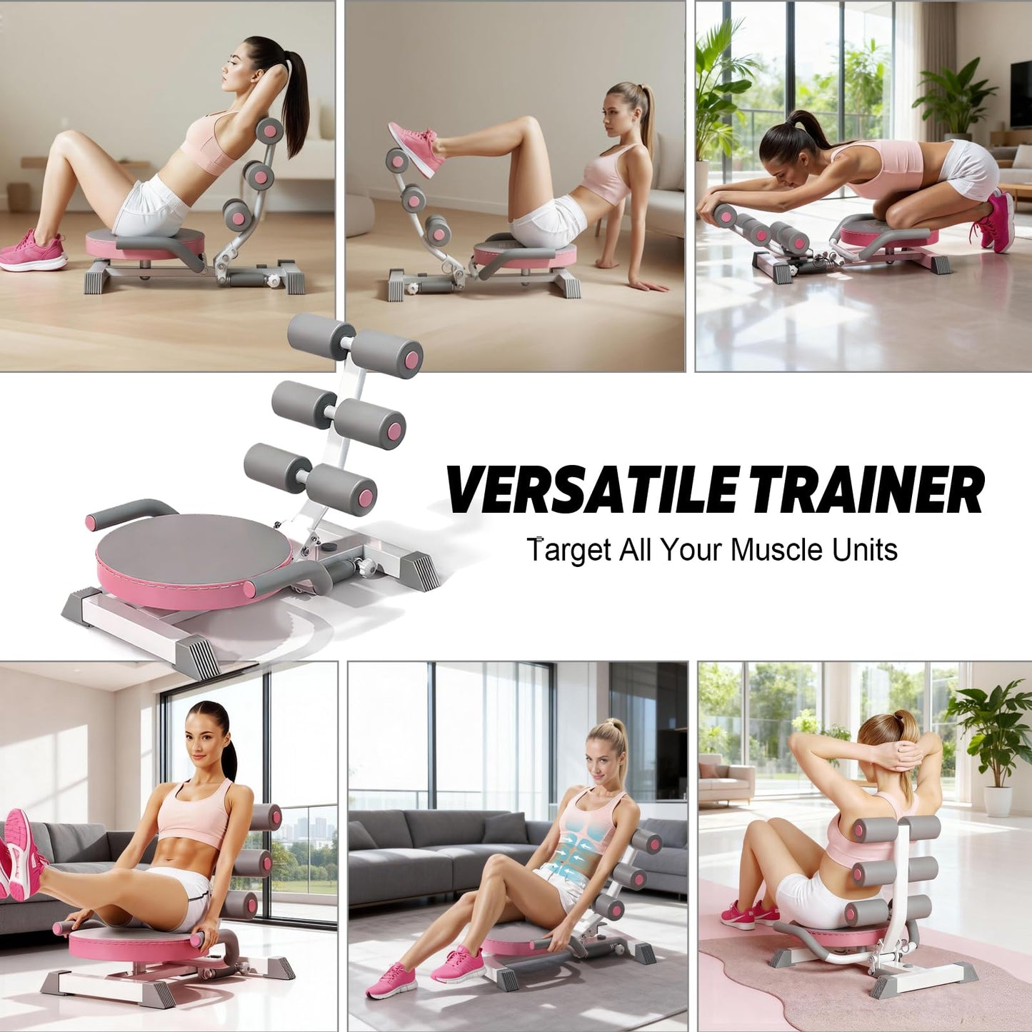 Ab Machine with Auto Rebound, 360° Rotating Seat Ab Trainer for Home Workout, Foldable Sit Up Exercise Equipment for Core Abs Training, Adjustable Home Gym Fitness Equipment