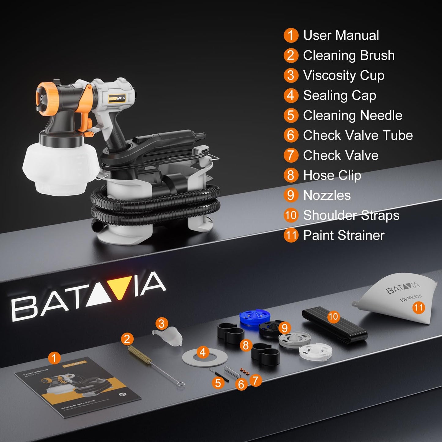 Upgraded Paint Sprayer-BATAVIA 700W HVLP High Power Spray Paint Gun with 6FT Air Hose, 4 Nozzles & 3 Patterns, Paint Sprayer for House Painting,Furniture,Cabinets,Fence,Walls,DIY Projects,etc