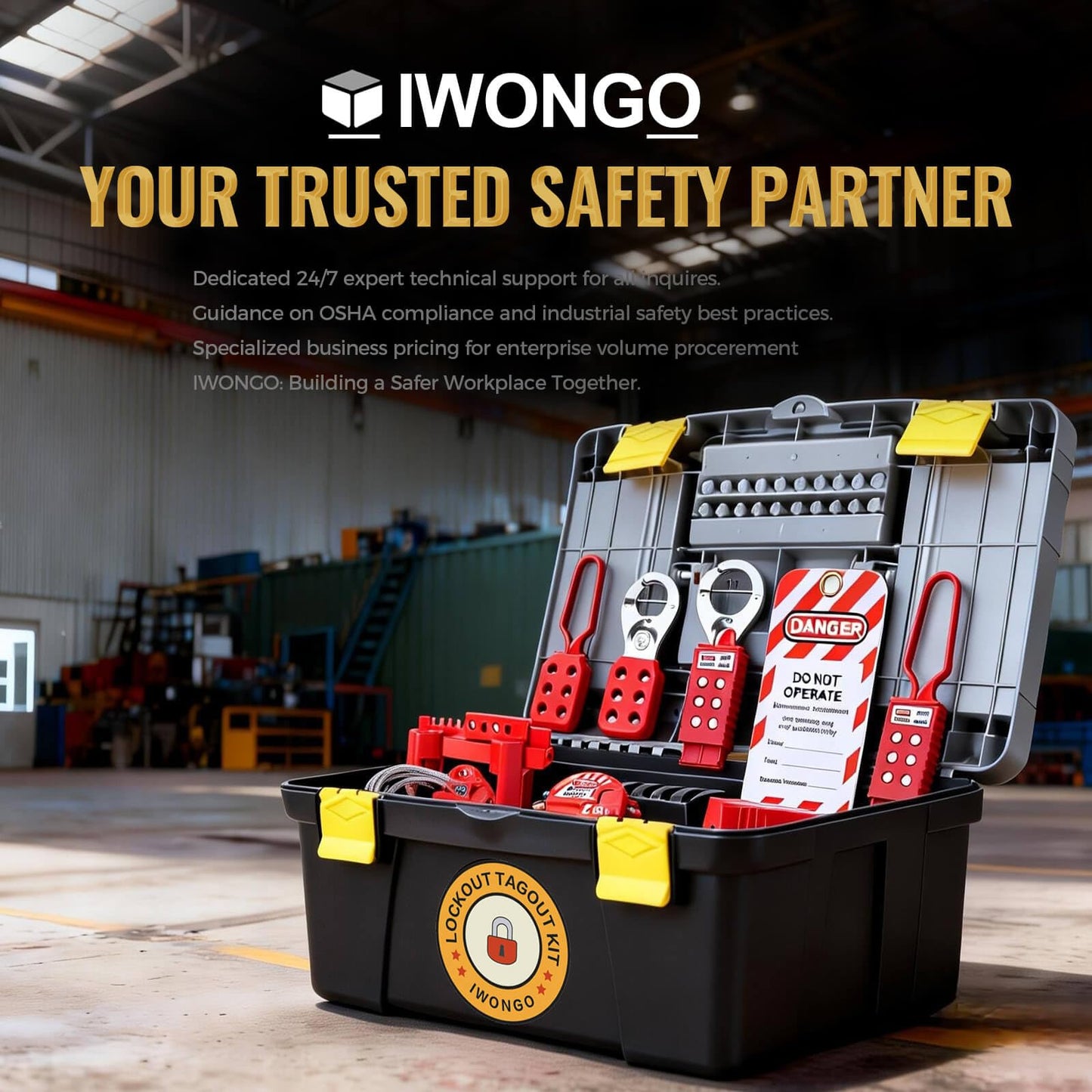 IWONGO 50 PCS Lockout Tagout Kit, OSHA Compliant Electrical Loto Kit, Safety Padlocks, Circuit Breaker Lockouts, Valve Lock, Hasp & Loto Tags, Industrial Safety Electrical & Mechanical