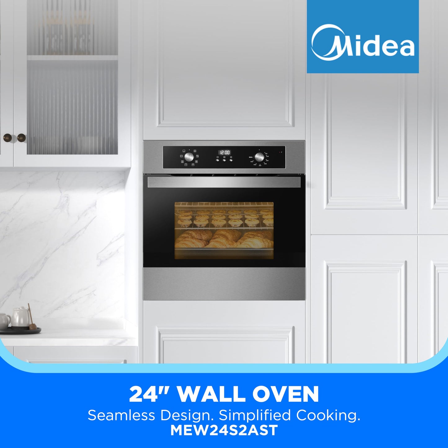 Midea 24" Single Electronic Wall Oven, 2.5 Cu. Ft.-Capacity, Built-in Oven with 8-in-1 Cooking Modes, Stainless Steel