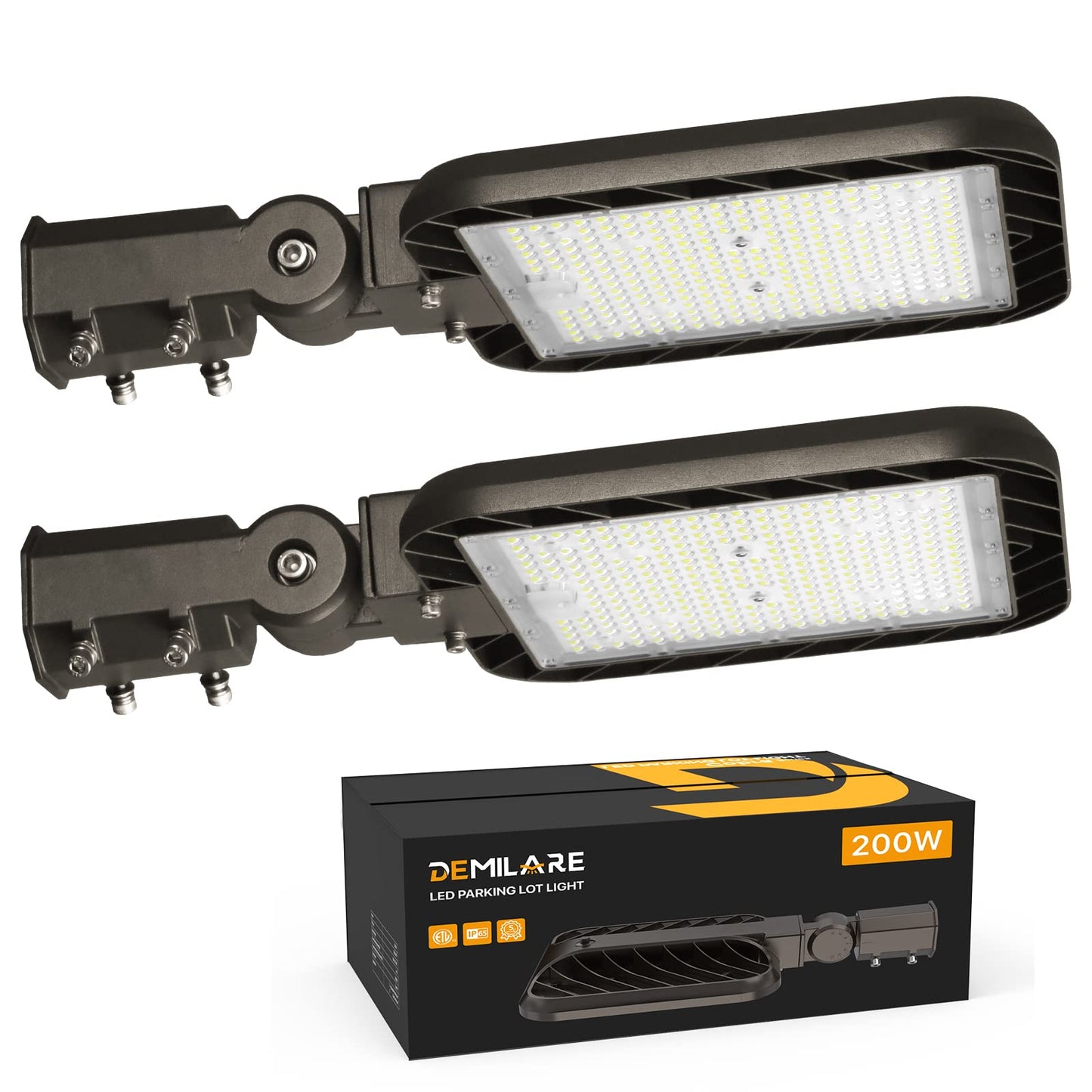 DEMILARE Parking Lot Lights 200W 2Pack 30000LM(150LM/W) Dusk to Dawn Outdoor LED Shoebox Light Slip Fit Pole Mount IP65 Waterproof 120-277V Commercial Street Area Lighting for Roadways, Backyard