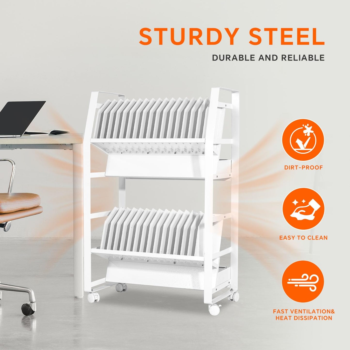 Yunphia US chromebook cart-32,Laptop Charging cart,Compatible with Any Screen Size, Easy Access Slots, Removable Dividers,Surge Protection.