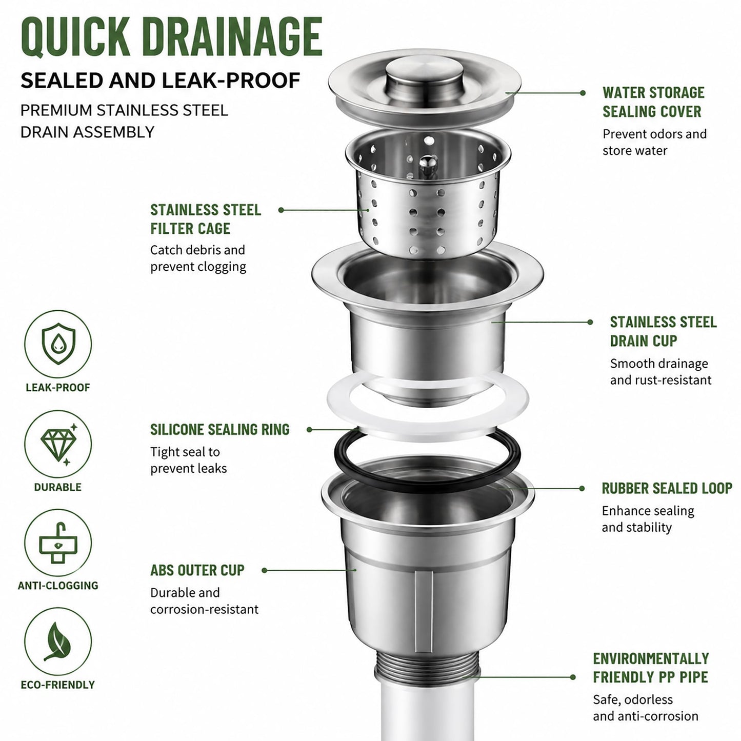 CYGJYZOD Floor Mop Sink With Drainage/Strainer,stainless steel utility sink,304 Stainless Steel,for Laundry Room,Kitchen, Restaurant, Garages (23.6"L x 16.1"W x 21.6"H)