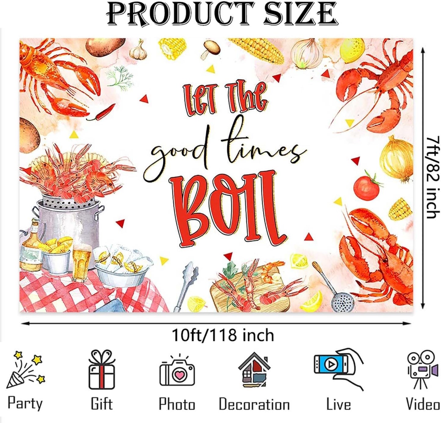 Joliaco (10x7ft) Crawfish Boil Theme Backdrop Seafood Boil Any Occasion Birthday Photography Background Let The Good