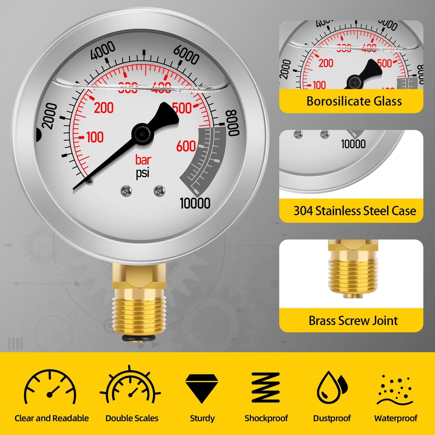 GRYVOZE Hydraulic Pressure Test Kit with 5 Gauges(Max 10000 PSI), 13 Test Couplings 14 Tee Connectors 5 Test Hoses, Hydraulic Gauge Tester Set for Excavator, Construction, Machinery, and Mine