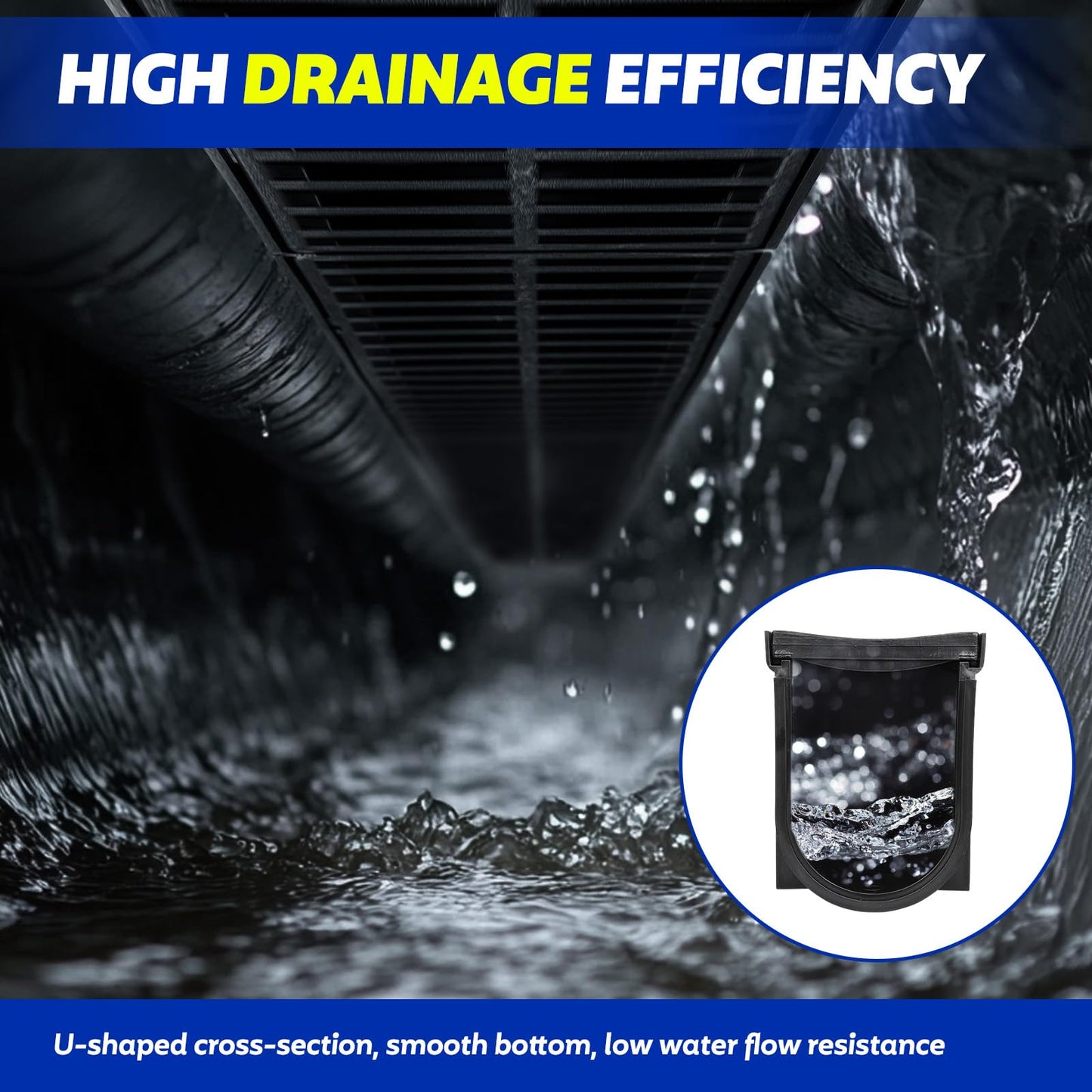 Dollate Trench Drain System 5 Pack of 5.9x7.5 Inch HDPE Drainage Trench with 5x39 Drain Grate Ideal for Garden, Driveway Easy Install & Durable Drainage Channel
