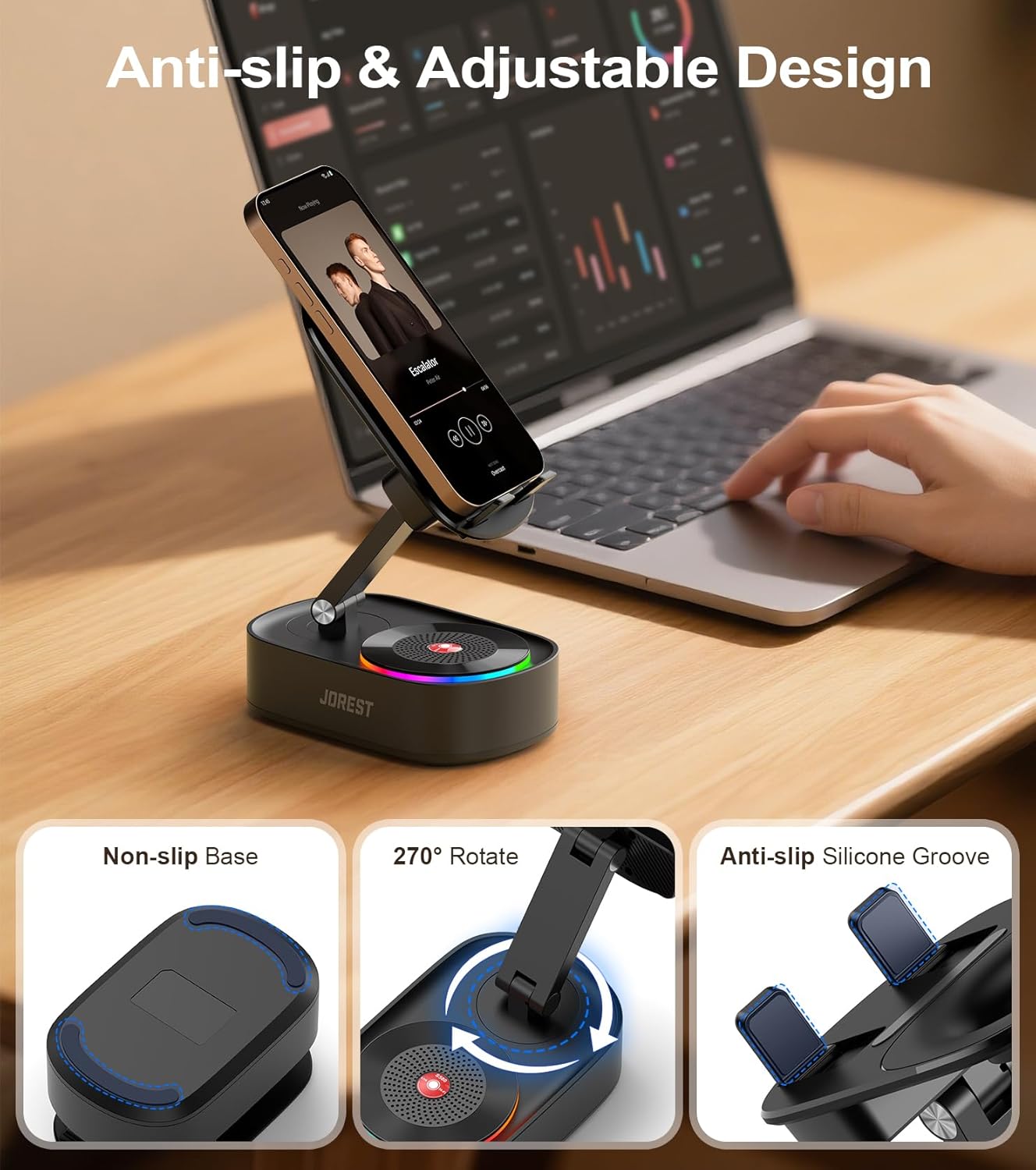 Jorest Wireless Induction Speaker,Cell Phone Stand with Bluetooth Speaker,Valentine's Gifts for Older Men Women Teenage