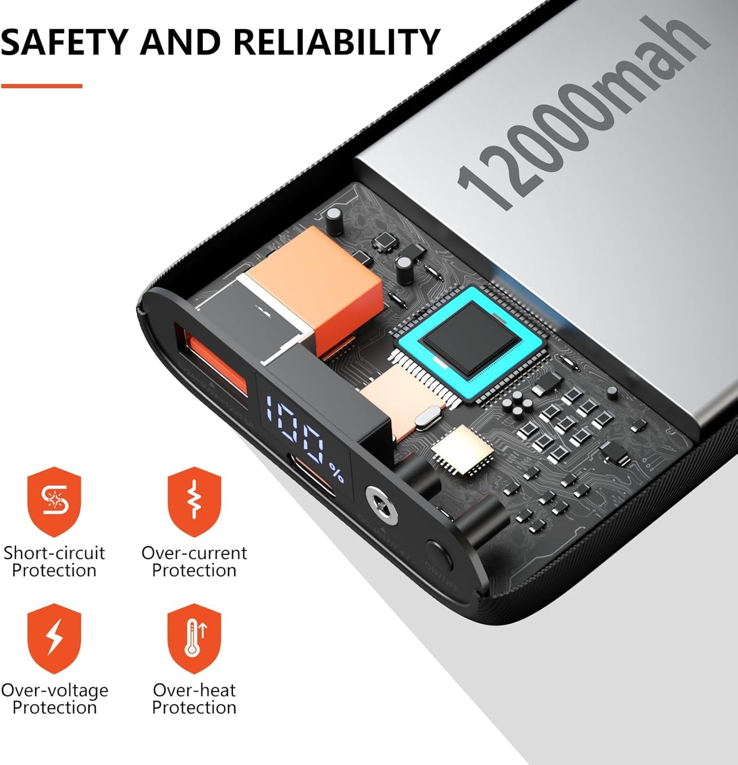 CANBORY 5V 2A/3A Pack 12000mAh 7.4V Battery for Heated Vest Heated Jacket, Power Bank for Heated Apparel with LED