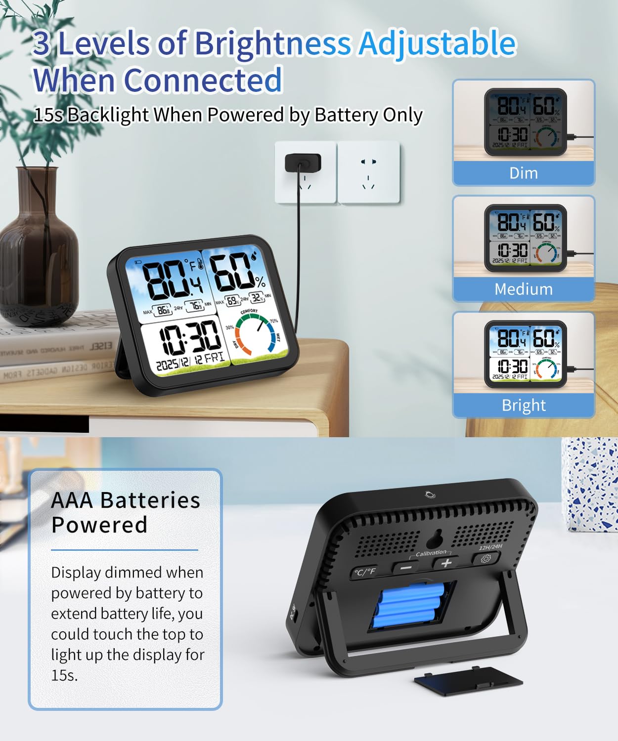VOCOO Digital Indoor Room Thermometer - 5.8'' Large Display with Accurate Temp & Humidity Monitoring | Backlit, Max/Min Records, Date & Clock