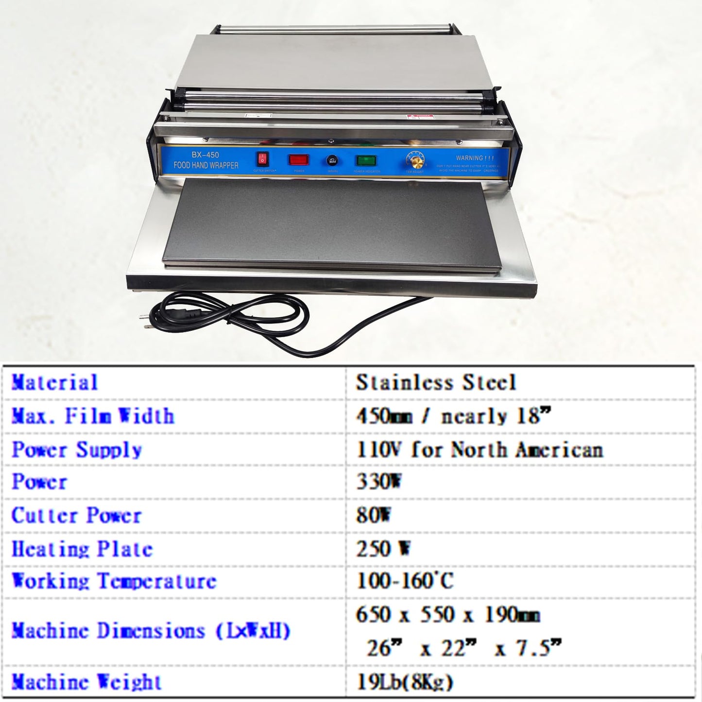 Intbuying 18”/450mm Hand Wrapping Machine 110V Film Wrapper Food Tray Wrapper for Food Fruit Tray Food Packaging Fresh Keeping Sealer