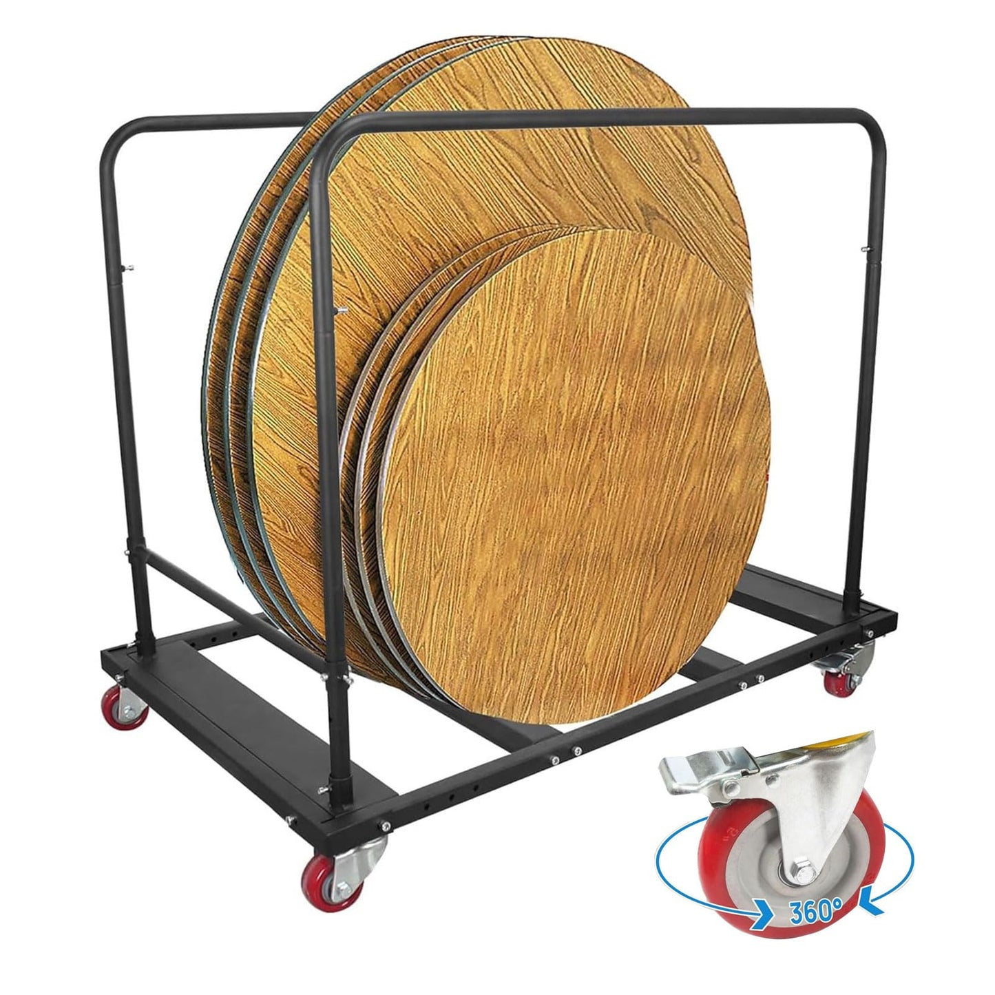 Folding Table Cart, Heavy Duty Table Trolley with 5 Inch Swivel Wheels and Locking Wheels for Round Folding Table 60 Inch, Black Table Rack for Garage, Home, Warehouse, Party Event Hotel Furniture