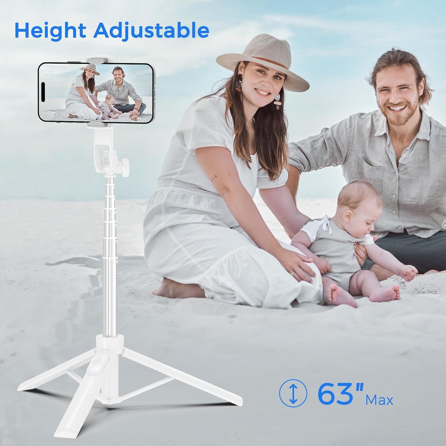 Liphisy 63 Inch, Selfie Stick Travel Tripod for Cell Phone with Remote Control and Phone Holder, Extendable Selfie