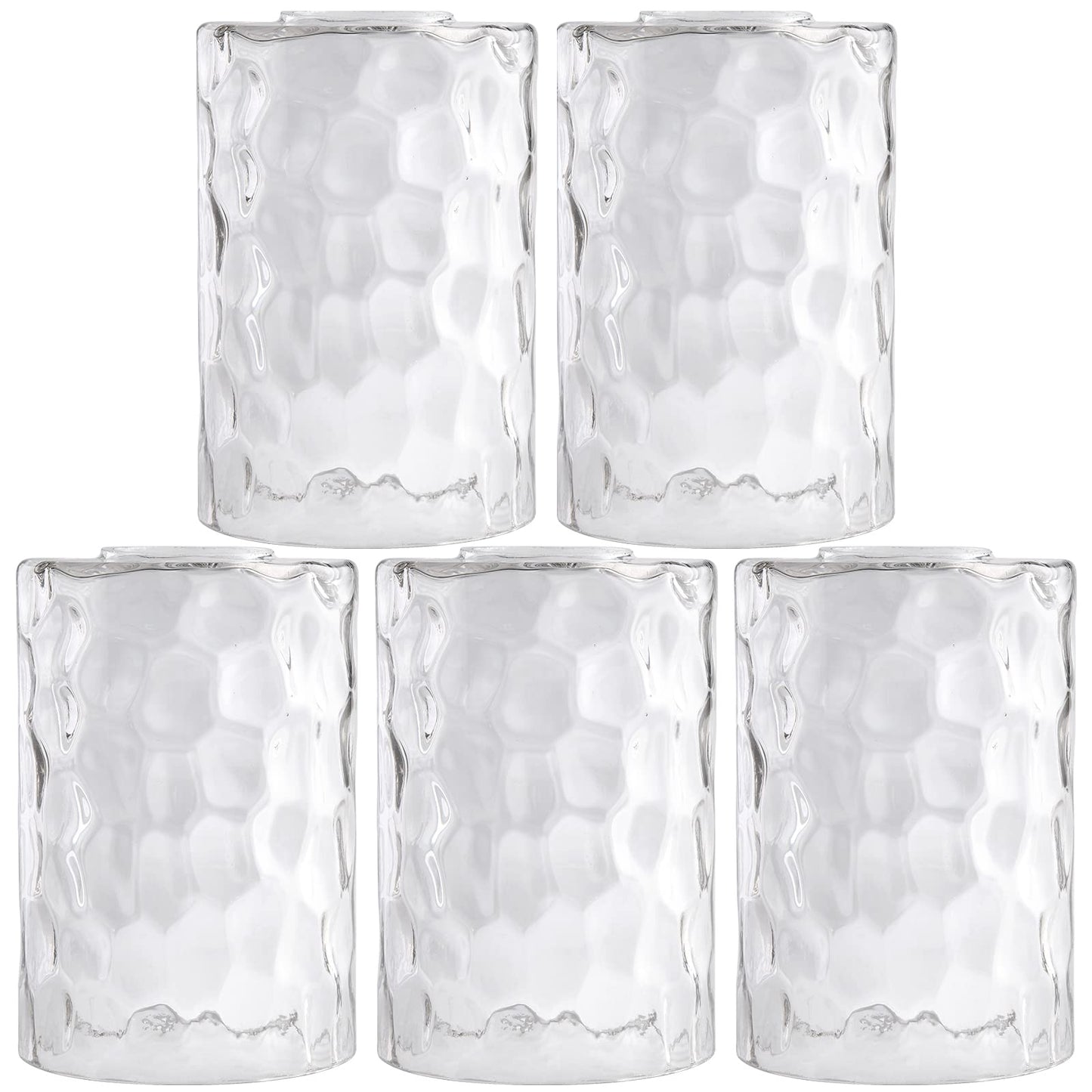 Rivqahra Glass Lamp Shade Replacement Globe & Cover for Light Fixture, 6-1/16" Height 4-1/16" Diameter, 1-5/8 inch Fitter, 5 Pack Clear Hammered Water Ripple Cylinder Glass Shade