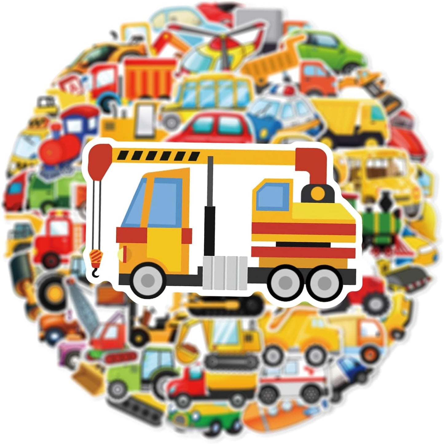 Luziwiox Pack, 60Pcs (Colourful-F1) Transportation Vehicle Truck Stickers Vinyl Waterproof Cool Stickers Construction