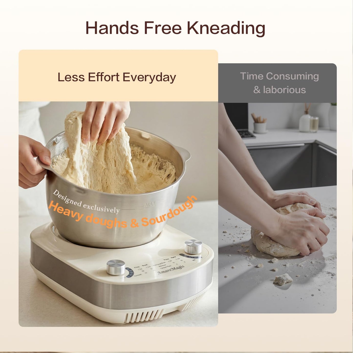 7.4QT Electric Dough Mixer with Timer & Fermentation, Dough Kneader Machine for Bread, Pizza, Pasta & Sourdough, Large Capacity Up to 2.1kg Dough, Hands-Free Kneading Machine for Home Baking