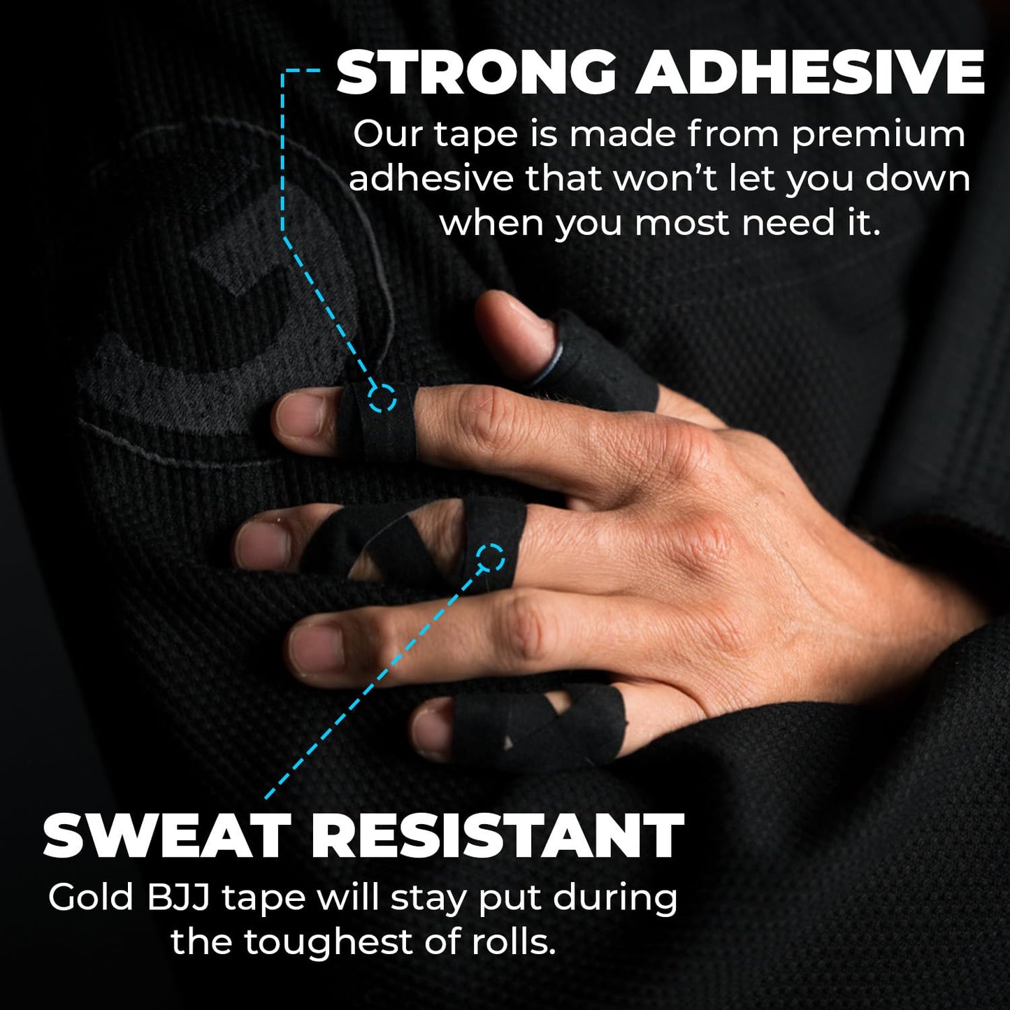 Gold BJJ Jiu Jitsu Tape - Strong Athletic Finger Tape, 1/2" x 30' - Protect Fingers and Toes in MMA, Judo, Wrestling, Martial Arts, Rock Climbing (3 Rolls, White)