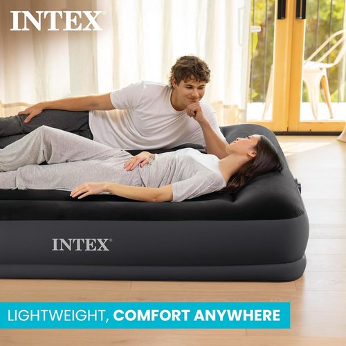 Intex Dura-Beam Airbed - Comfortable Twin Size Pillow Top Mattress with Built-in Pump | Blue