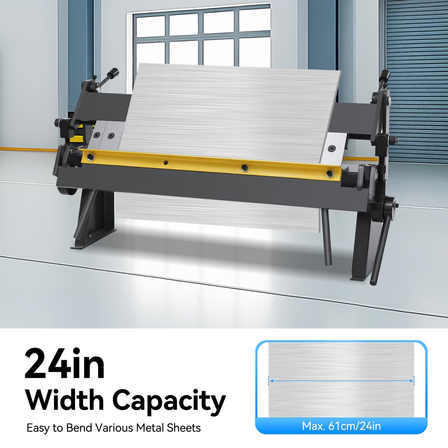 GEYOPMID Sheet Metal Brake, 24" Pan and Box Brake 0-130 Degrees Sheet Metal Brake with 5 Adjustable Fingers Portable Metal Bender with 20 Gauge Low Carbon Steel 14 Gauge Aluminum Capacity