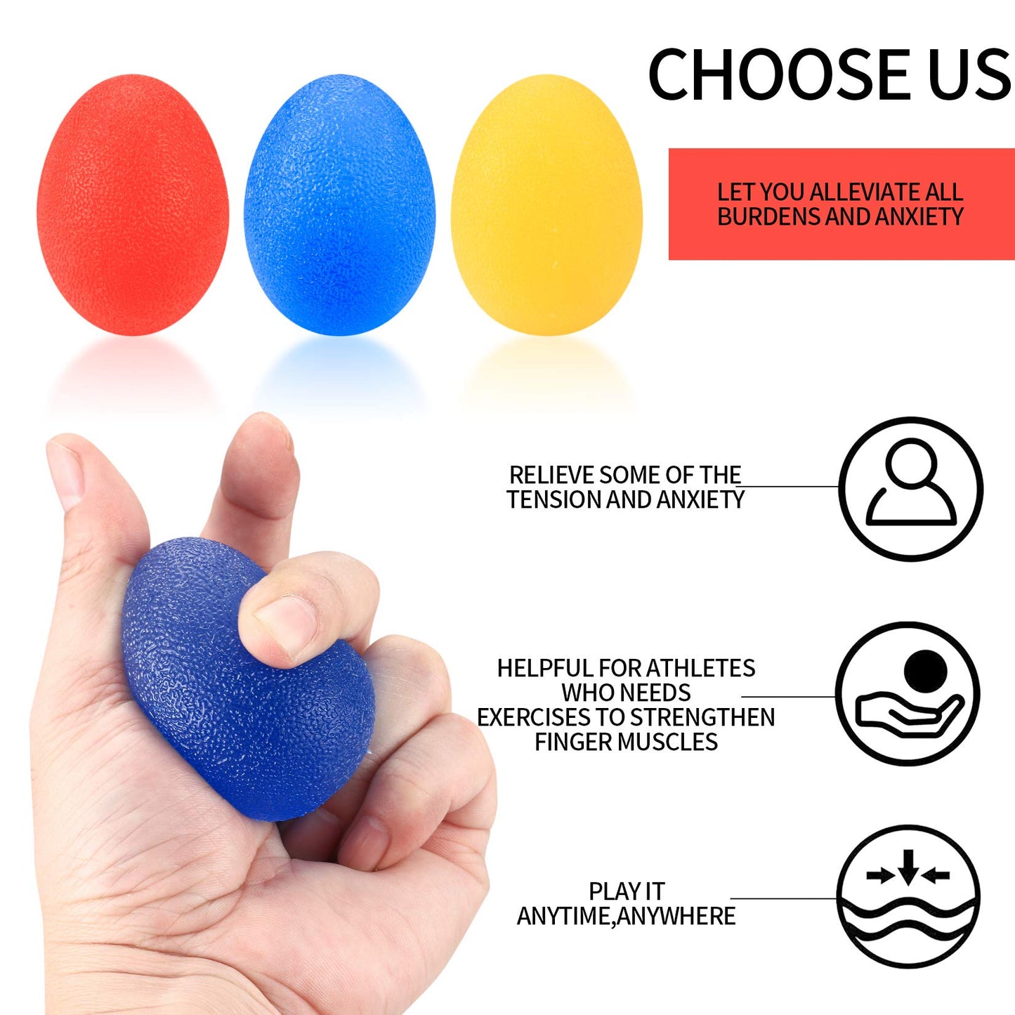 3 Pcs Hand Grip Strength Balls with 2 Pcs Finger Strengthener, Wrist Grip Strengthener Trainer, Stress Relief Balls Trainеr Hand Balls, Hand Exerciser Squeezer for Adults Hand Workout