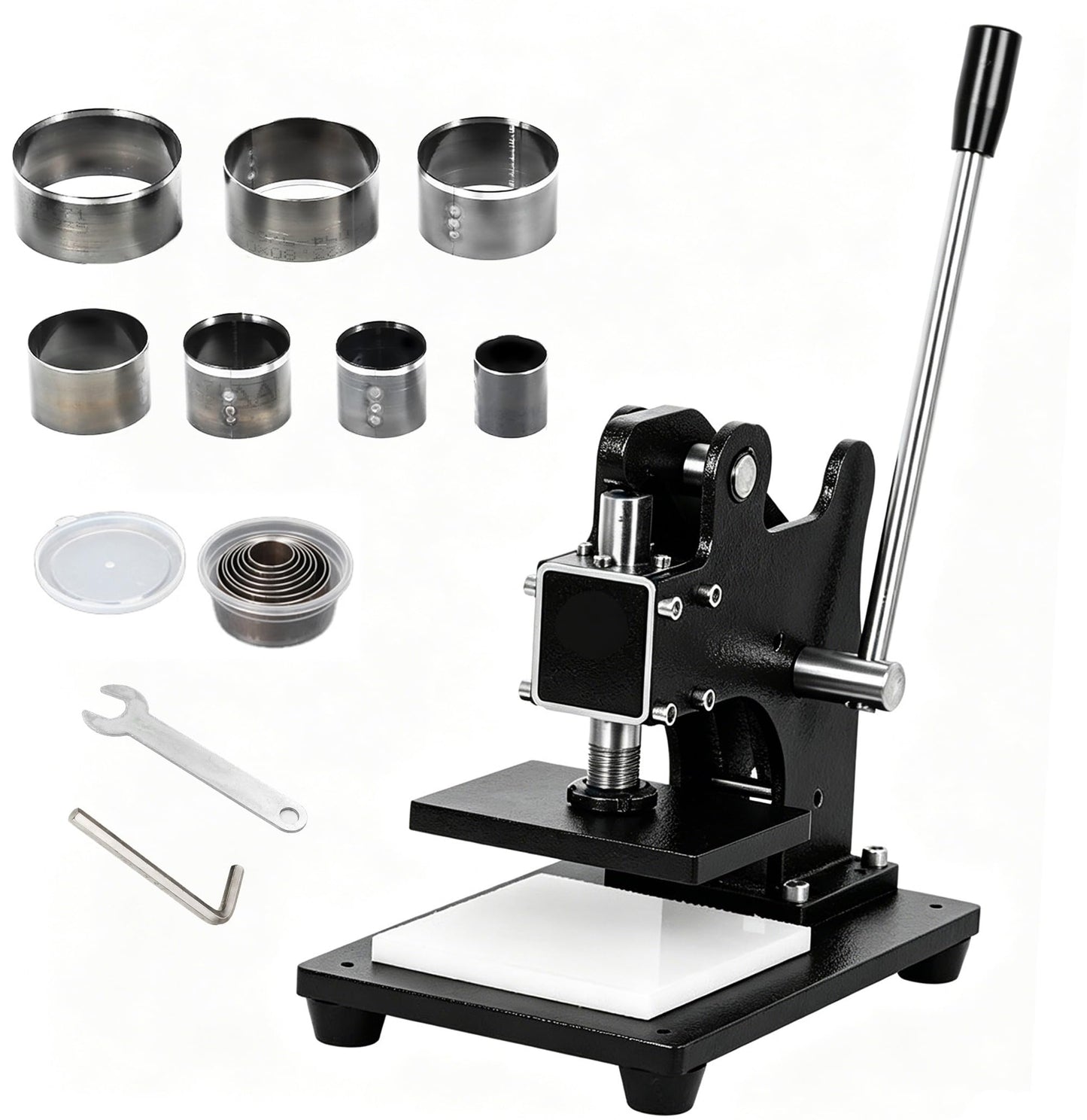 Leather Die Cutter Machine, 4.9”x3.5” Manual Leather Clicker Press Embossing Machine Heavy Duty Die Cutting Tool with 7X Round Dies for DIY Leathercrafts Fabric Rubber Plastic Cardboard