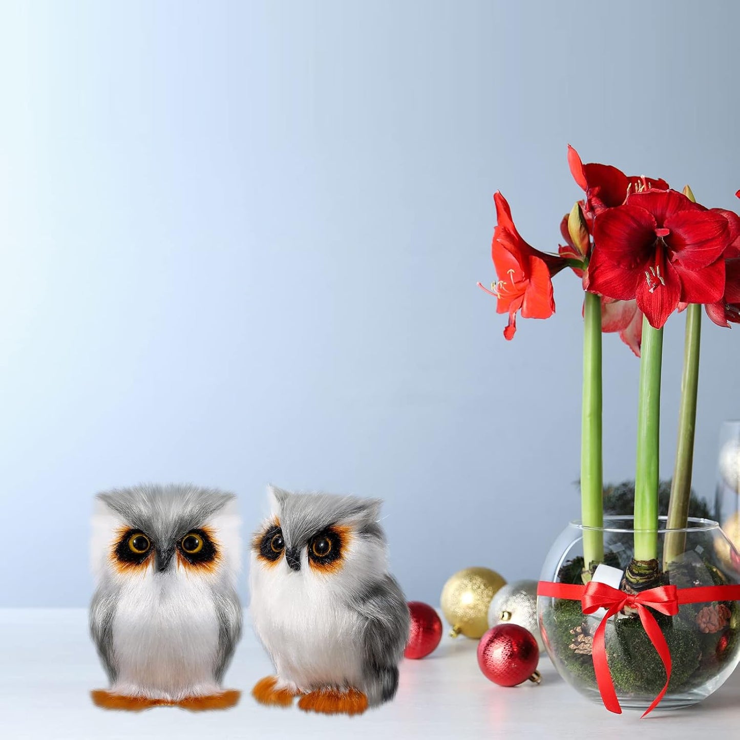 Sratte Christmas Owl Ornament - Cute Furry Hanging Decorations for Tree | 12 Pcs White Set