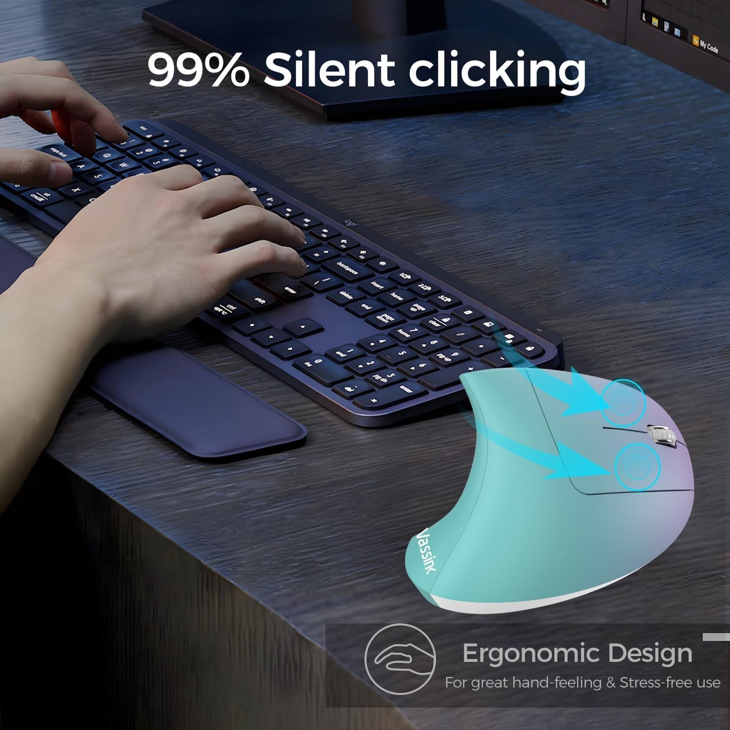 Vassink C(2in 1) 800/1200/1600 6 2.4GHz Ergonomic Wireless Rechargeable Mouse, USB A+Type Connection, DPI, Buttons