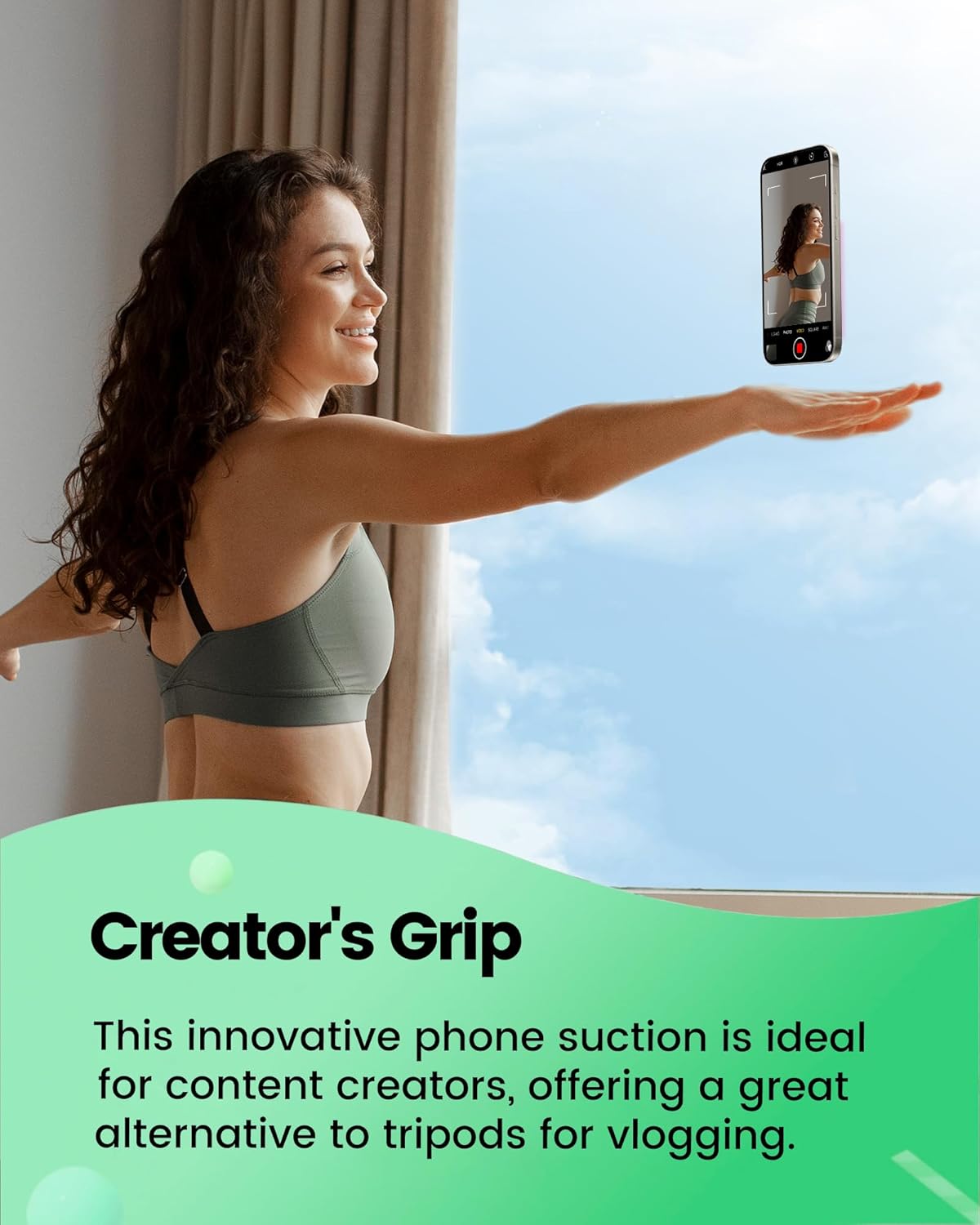 amBand Magnetic Suction Mirror Window Phone Holder, Sticky Grip Double Sided Mount for iPhone, Gym Bathroom Kitchen