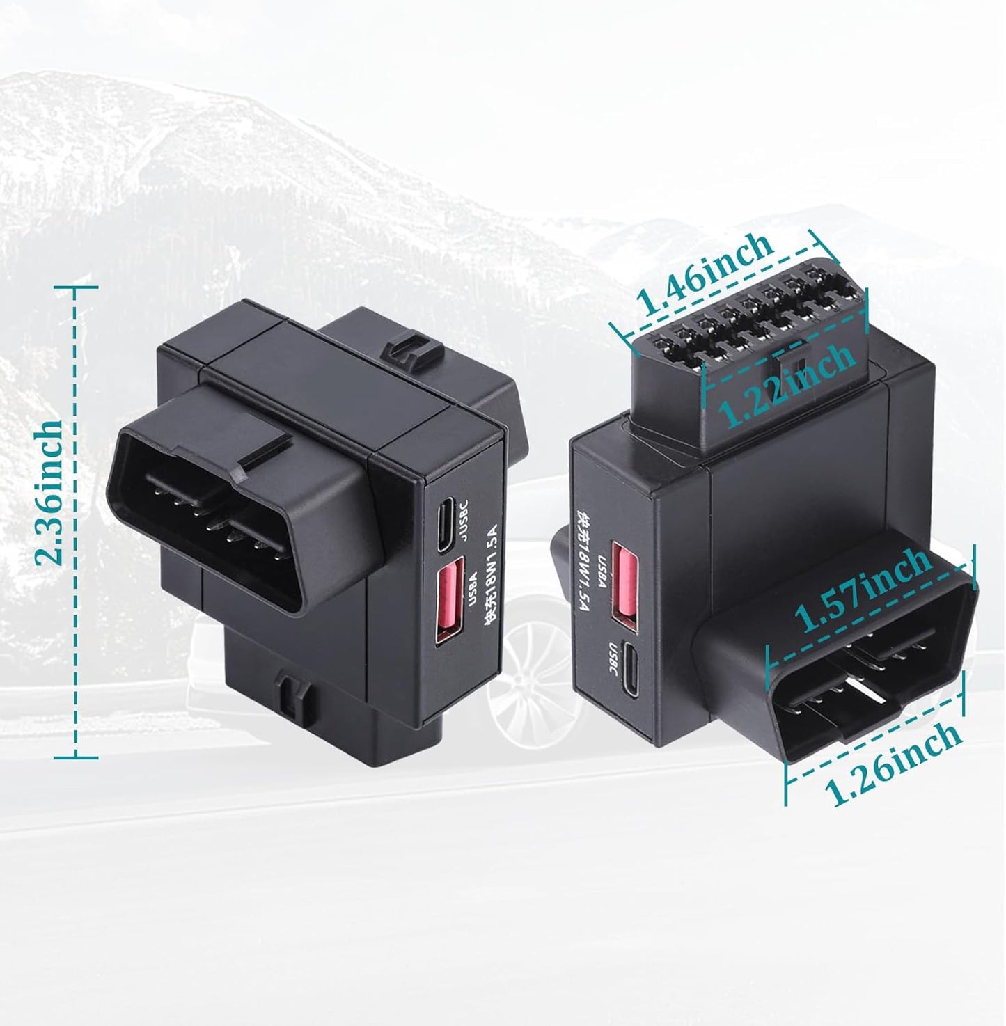 AUTANCTOR OBD2 1-to-2 1-Press 18W 16-Pin Splitter Adapter with Power Cut Switch & USB Fast Charging Car OBD Port