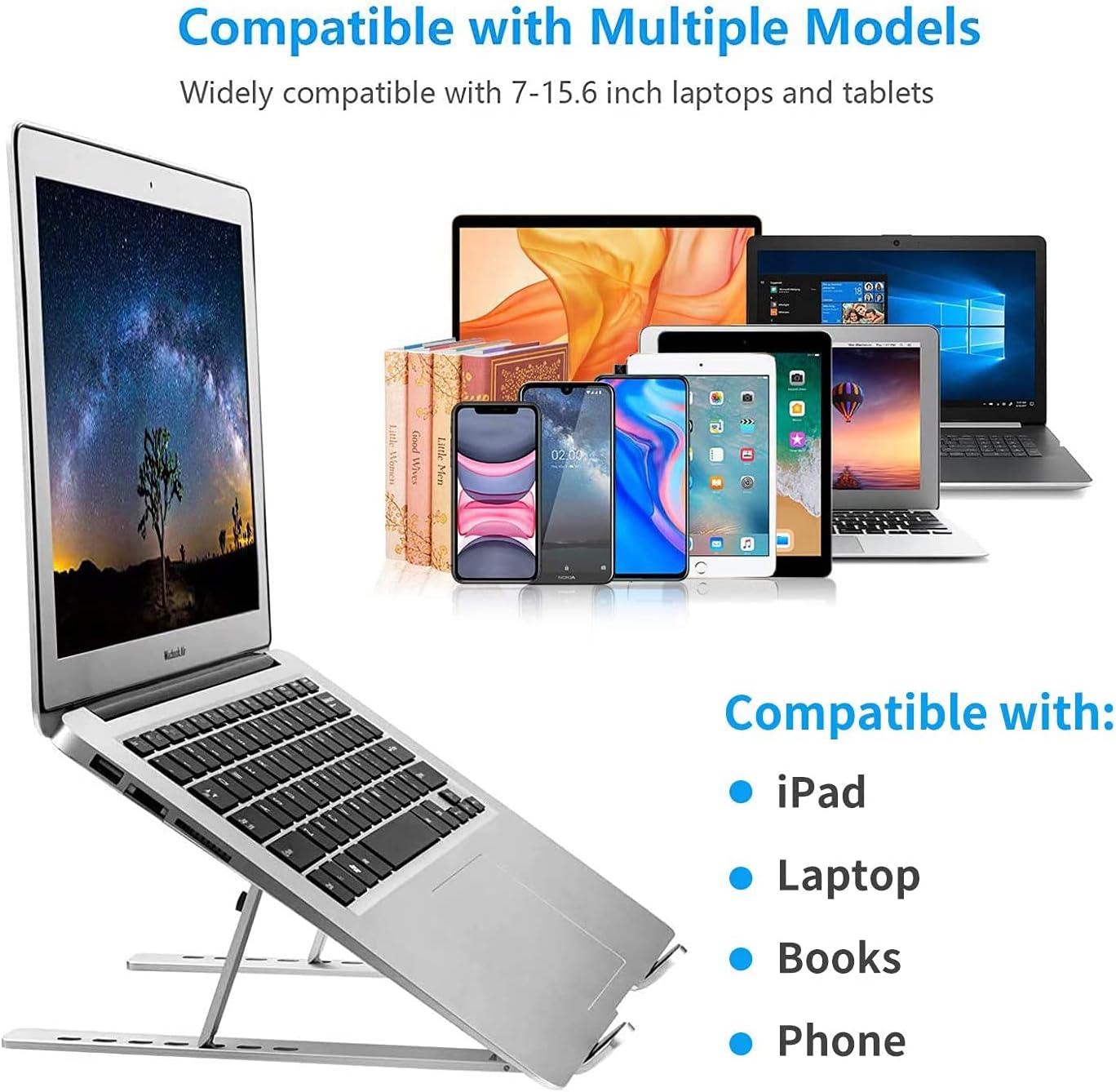 Leeboom 10-15.6Inch Laptop Stand for Desk, Ergonomic Design Adjustable Aluminum Foldable Portable Computer Stand