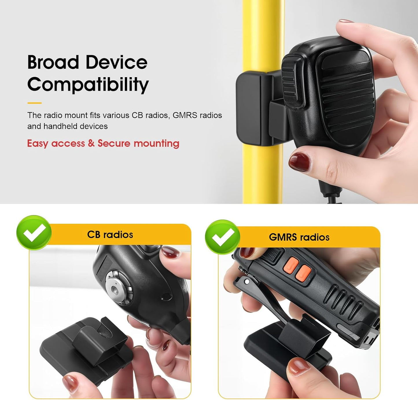 MagitcSee Handset, 2 Pack No-Drill Universal Magnetic CB Radio Mic Holder, Flexible Mount with No-Scratch Rubber Magnet