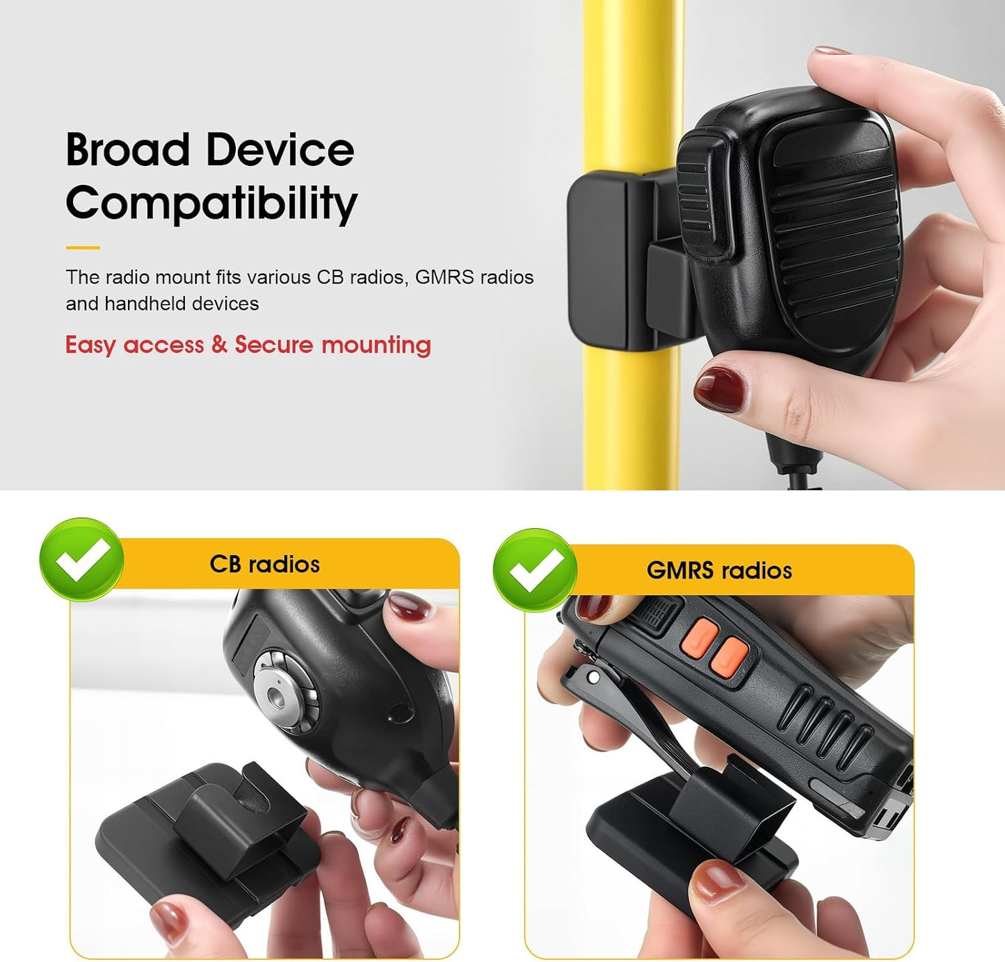 MagitcSee Handset, 1 Pack No-Drill Universal Magnetic CB Radio Mic Holder, Flexible Mount with No-Scratch Rubber Magnet