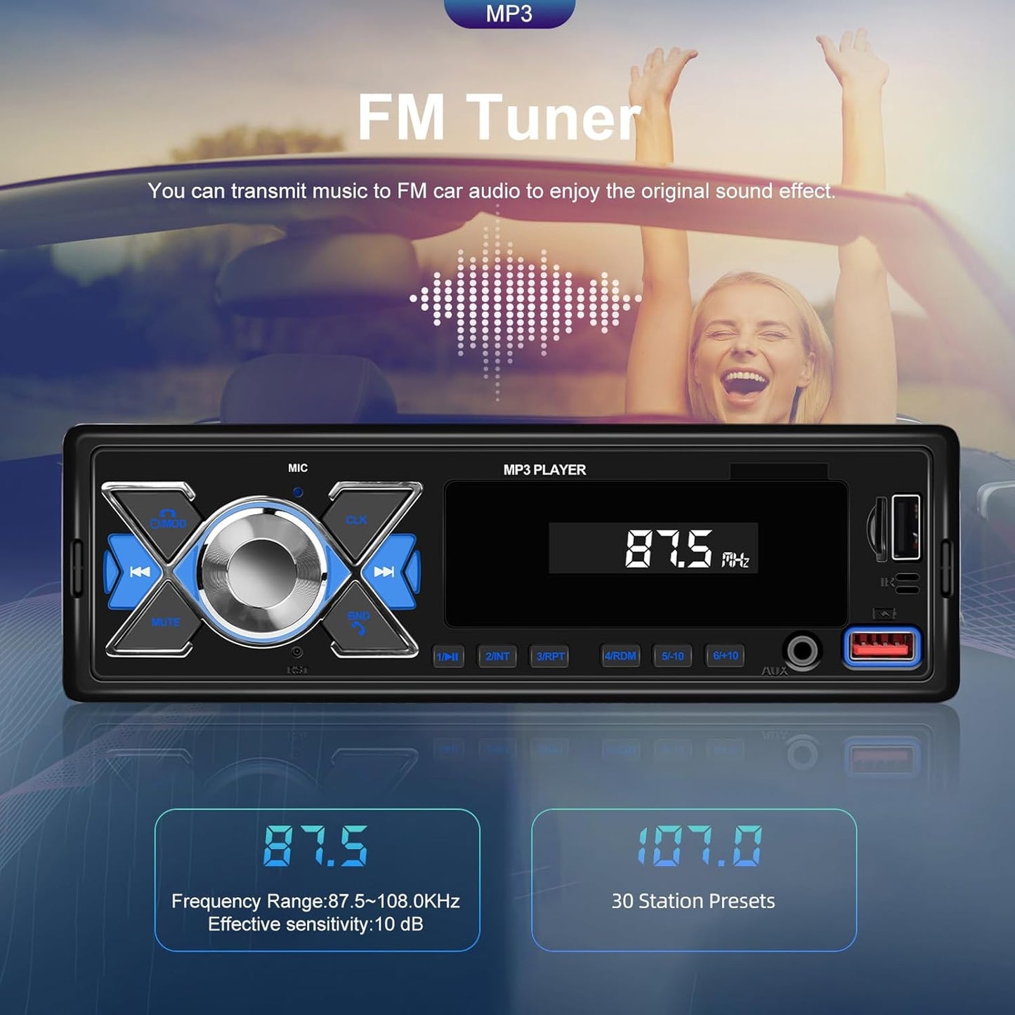 CAMECHO MP3 Single Din Car Stereo Bluetooth Audio Digital Media Receiver with USB Port FM Radio, Player, EQ, APP
