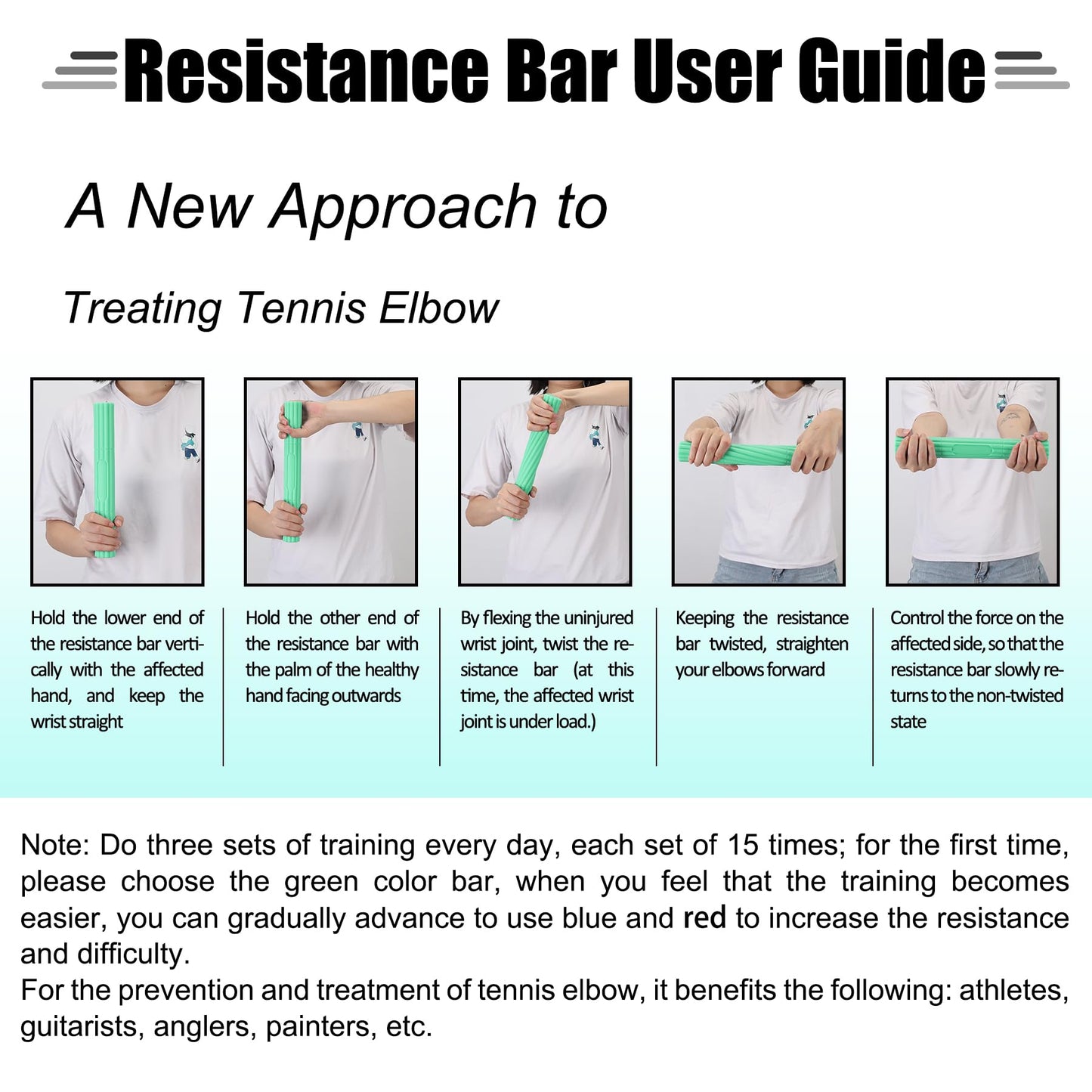 Flex Therapy Bar Strengthener, Tennis Elbow Physical Therapy Bar, Resistance Bar for Golfers Elbow, Tendonitis, Wrist, Forearms Pain Relief