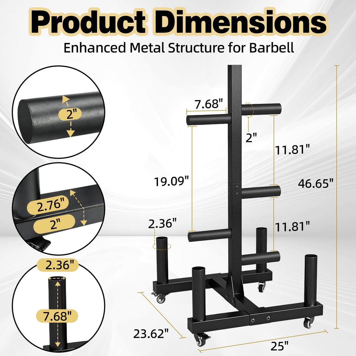laapee Weight Plate Rack for 2-inch Olympic Bumper Plate and Barbell, Weight Tree with 800 LBS Capacity, Heavy Duty Storage Racks with 4 Barbell Holder & Lockable Wheels for Home Gym Garaage Gym