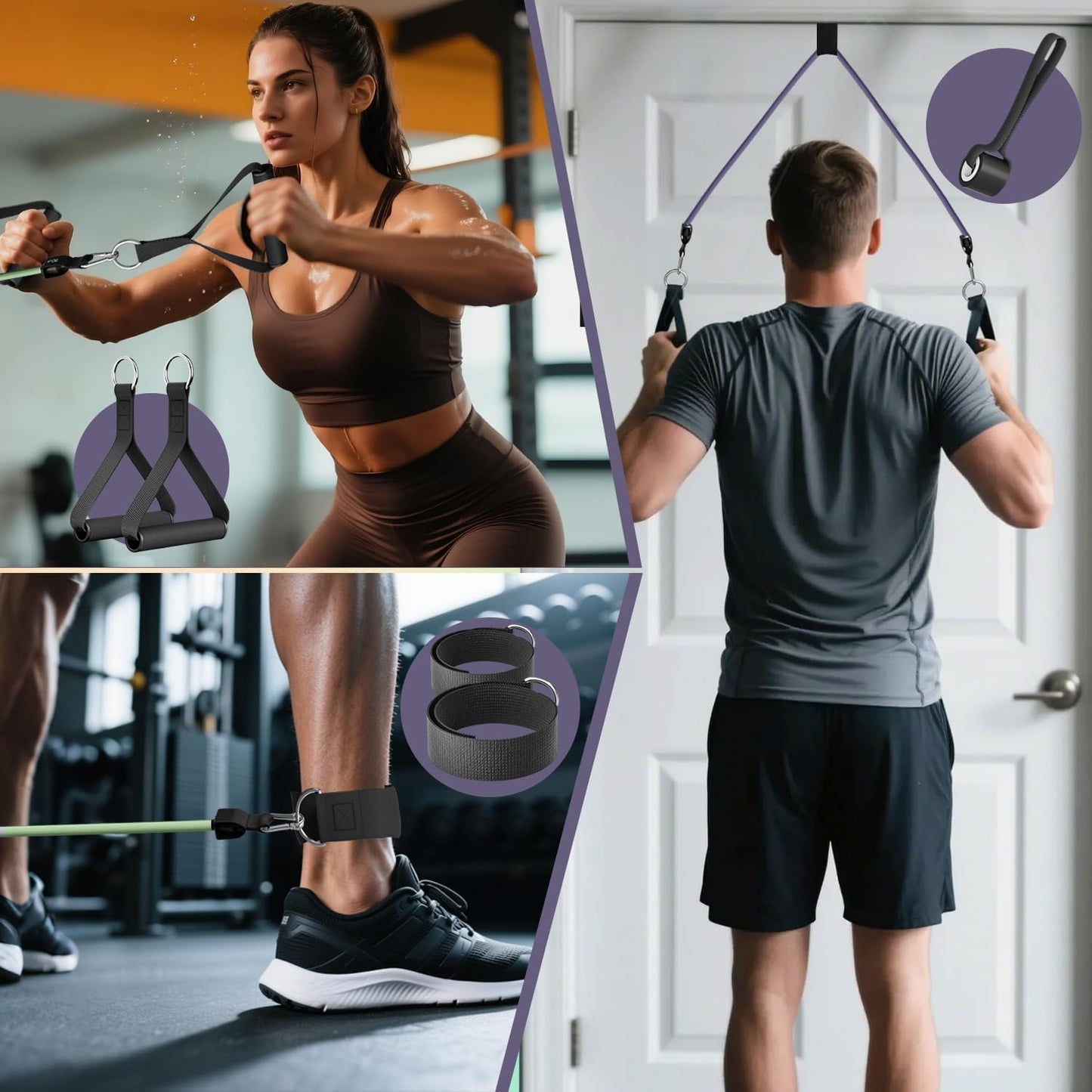 WHATAFIT Resistance Bands, Exercise Bands，Resistance Bands for Working Out, Work Out Bands with Handles for Men and Women Fitness, Strength Training Home Gym Equipment Purple Grey
