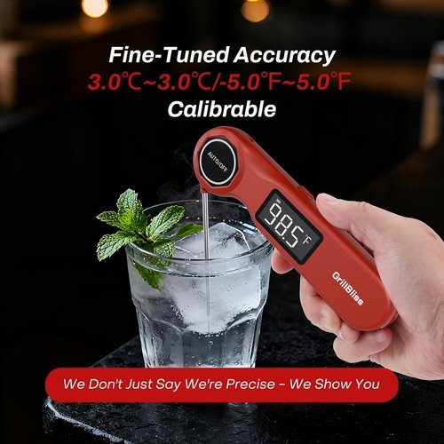 GrillBliss Instant Read Meat Thermometer - USB-C Rechargeable | 0.5s Fast Read & ±0.5℉ Accuracy
