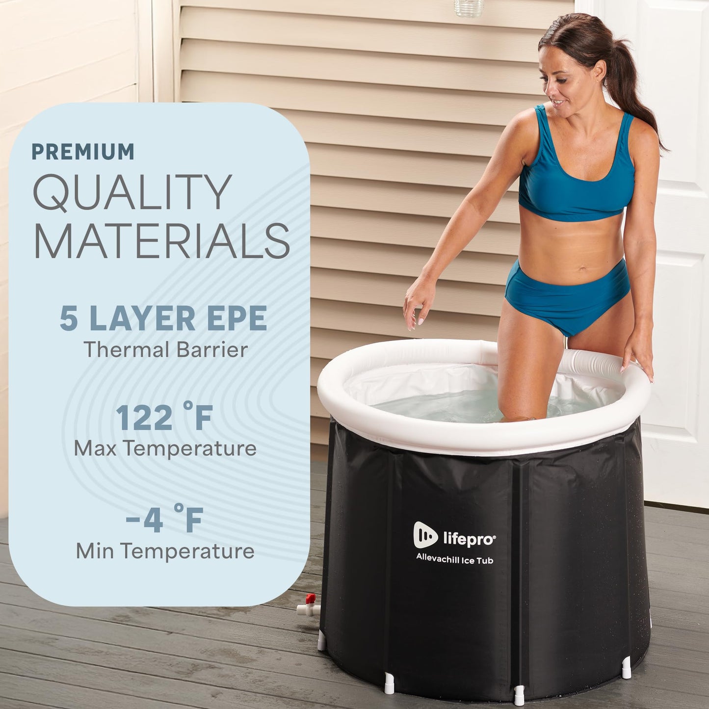 Lifepro Portable Ice Bath Tub with Lid and Storage Bag - Lightweight, Durable Cold Plunge Tub for Home Therapy Sessions -Home & Travel Ice Bath Tub for Adults and Athletes - 14°F - 122°F Temp, Outdoor