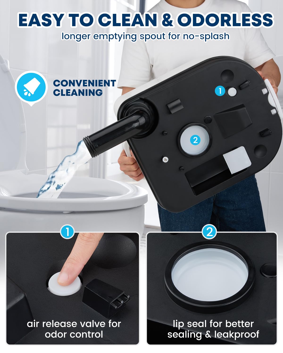 Kohree 6.34 Gal Portable Toilet for Adults: Large Camping Toilet with Detachable Waste Tank - Odorless Leak-Proof Boat Porta Potty with Paper & Detergent Collection for Home Use, Camper, RV Travel