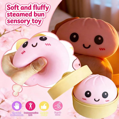 Dumpling Squishy Mystery Box - Super Soft Slow Rising TPR Smiley Face Fidget Toy | Pink, Ideal for Easter Baskets & Parties
