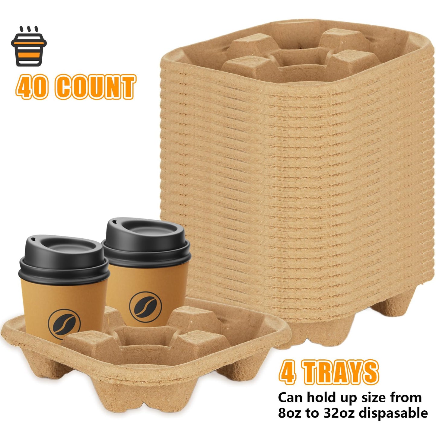 DAJAVE 40 Pack 4 Cup Drink Carrier Cardboard Cup Carriers for Drinks, Cup Holders Tray for 8-32 oz Cup, Drink Holders for Coffee Restaurant Food Delivery