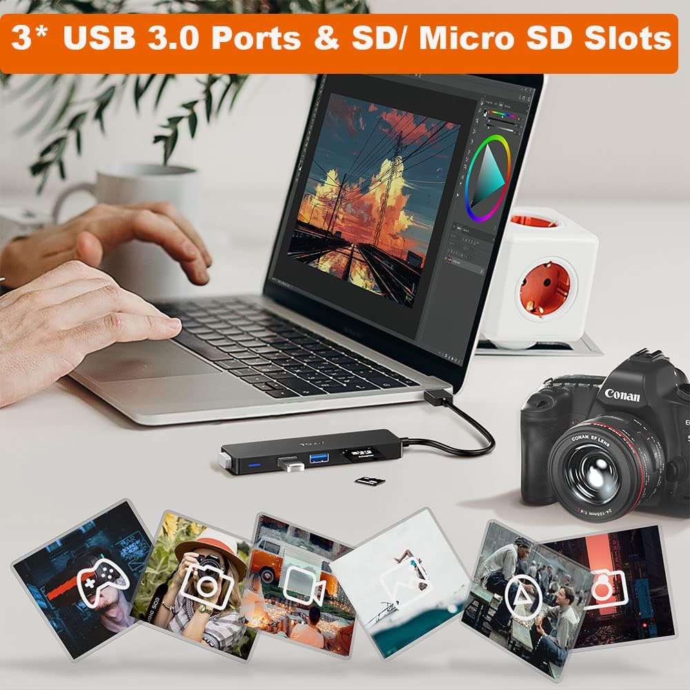 TSUPY 3.0, 5 1 3.0 3 3.0 USB Hub in Multiport Adapter USB Hub with SD Micro SD Card Reader, USB Ports Compatible